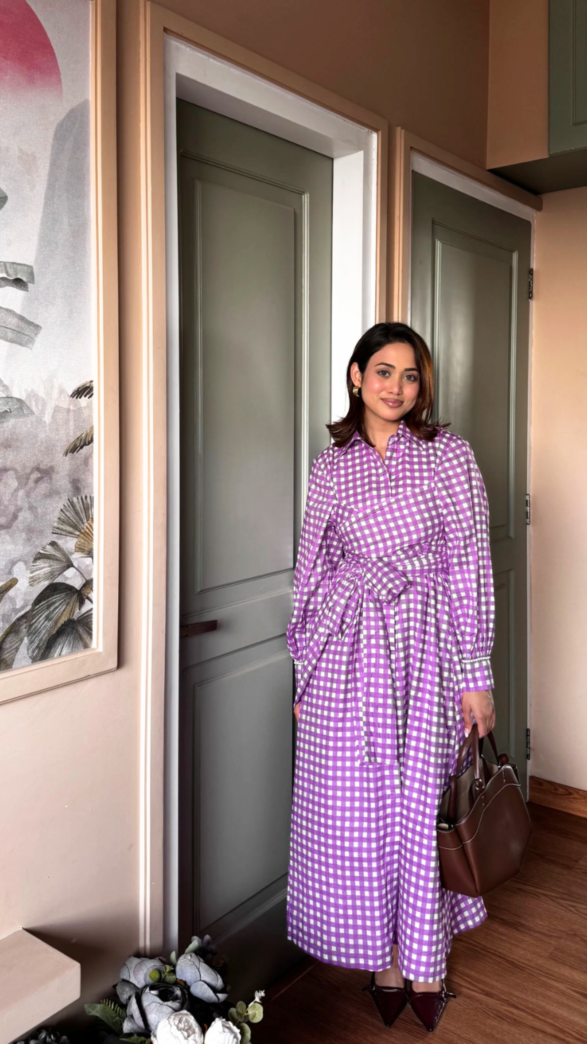 Lilac Gingham Wrap Dress