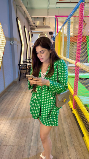 Green Gingham Blazer Set with Shorts
