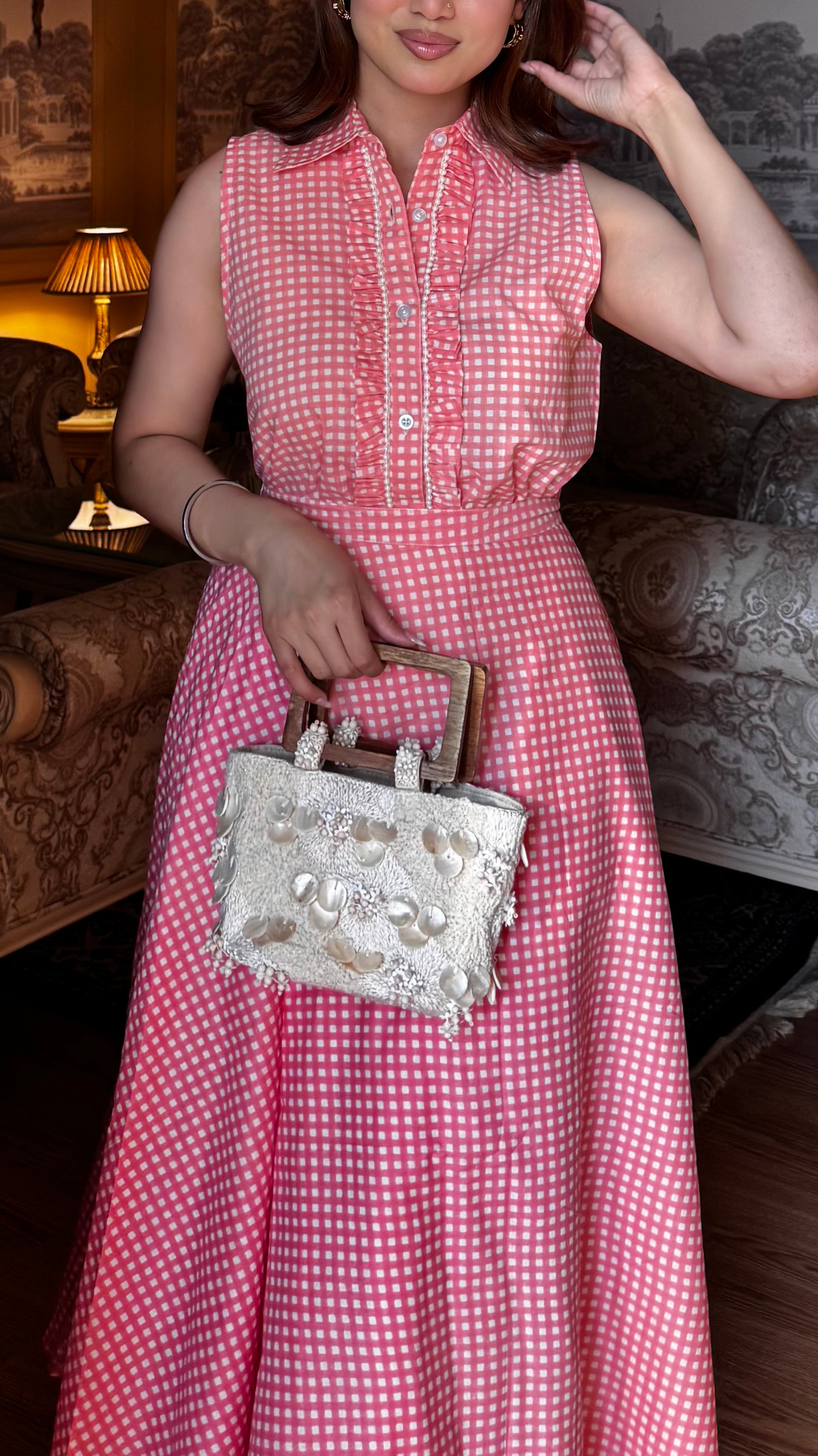 Peach Frill Shirt Set