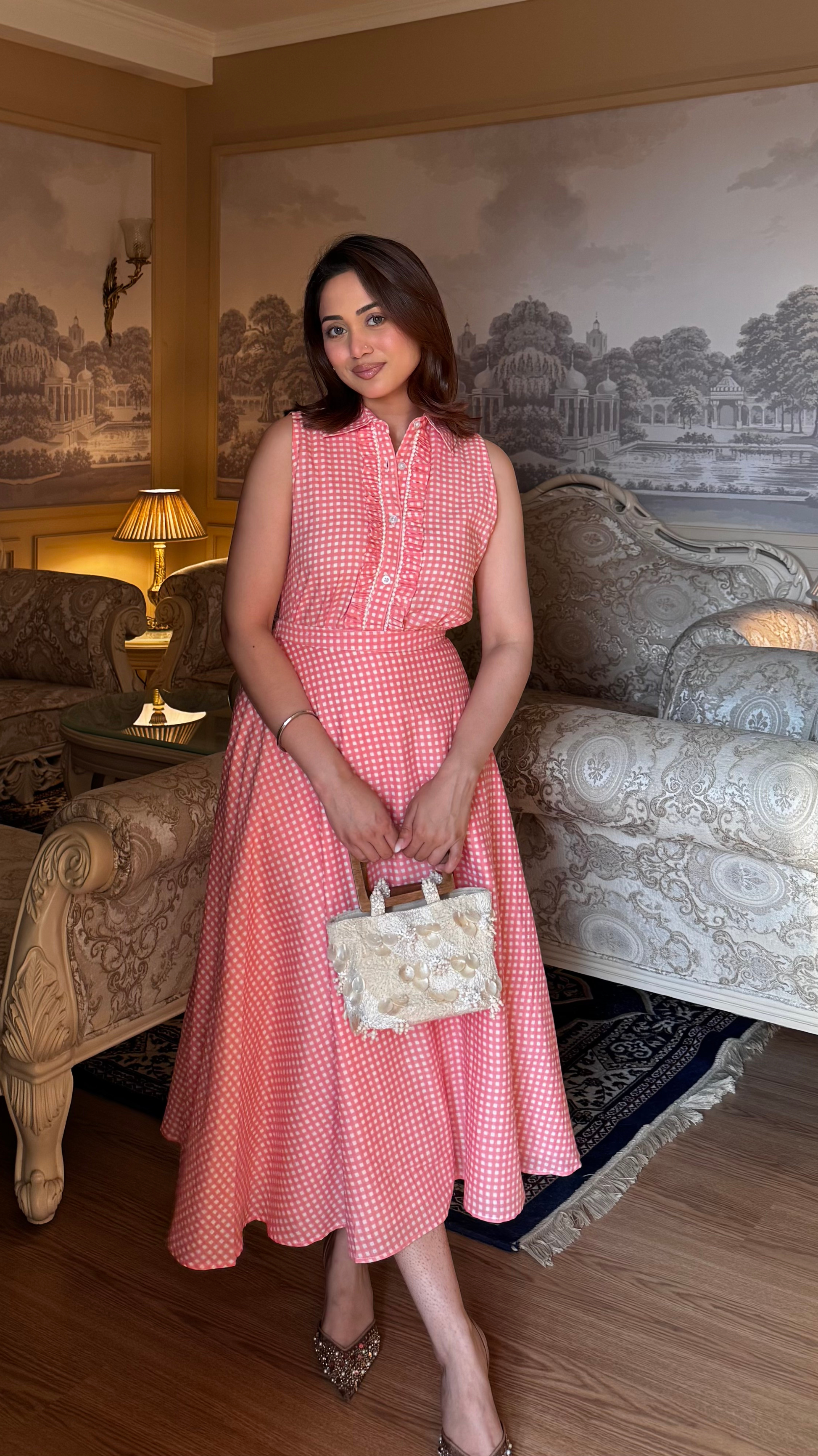 Peach Frill Shirt Set