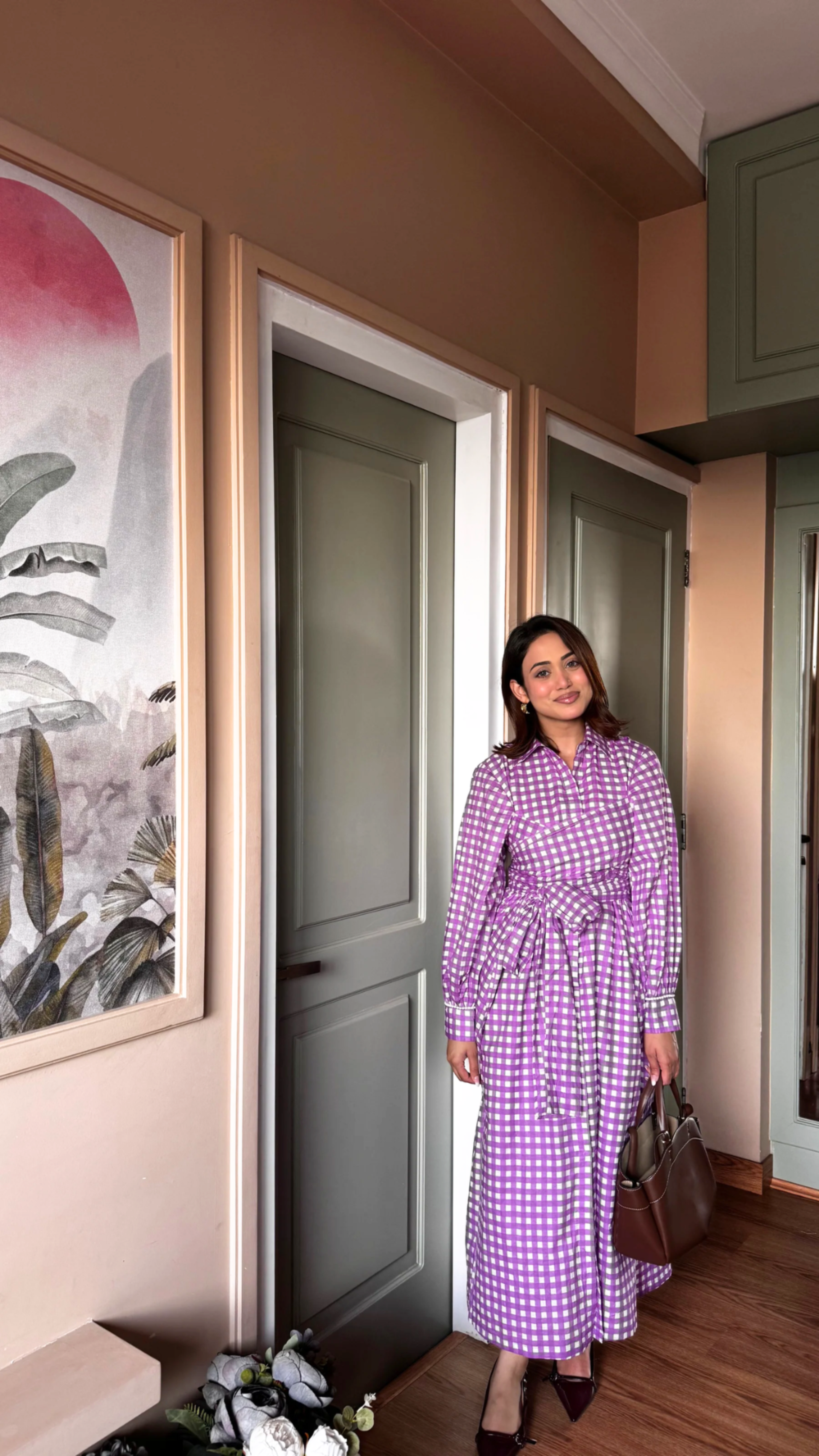 Lilac Gingham Wrap Dress