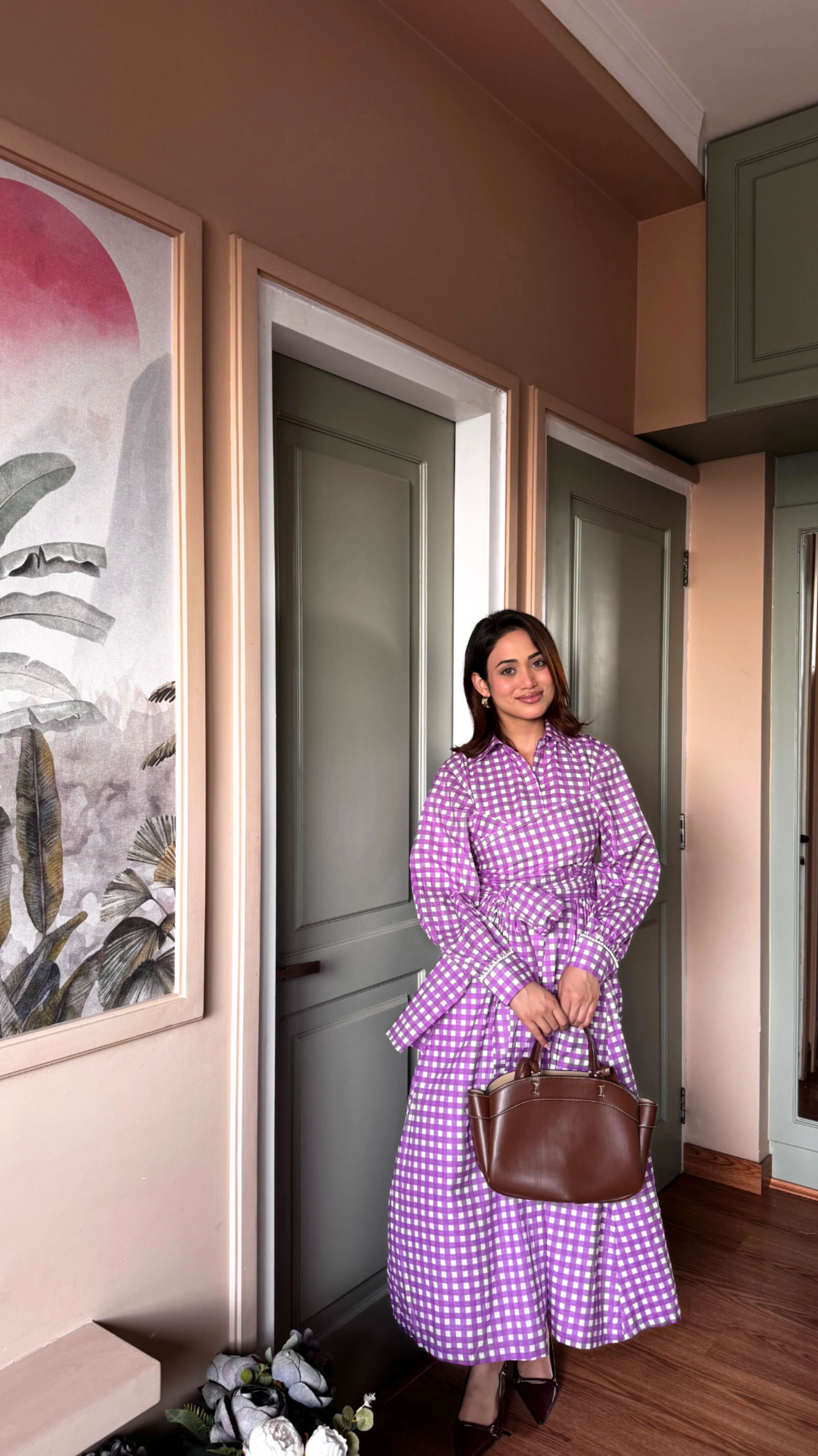 Lilac Gingham Wrap Dress