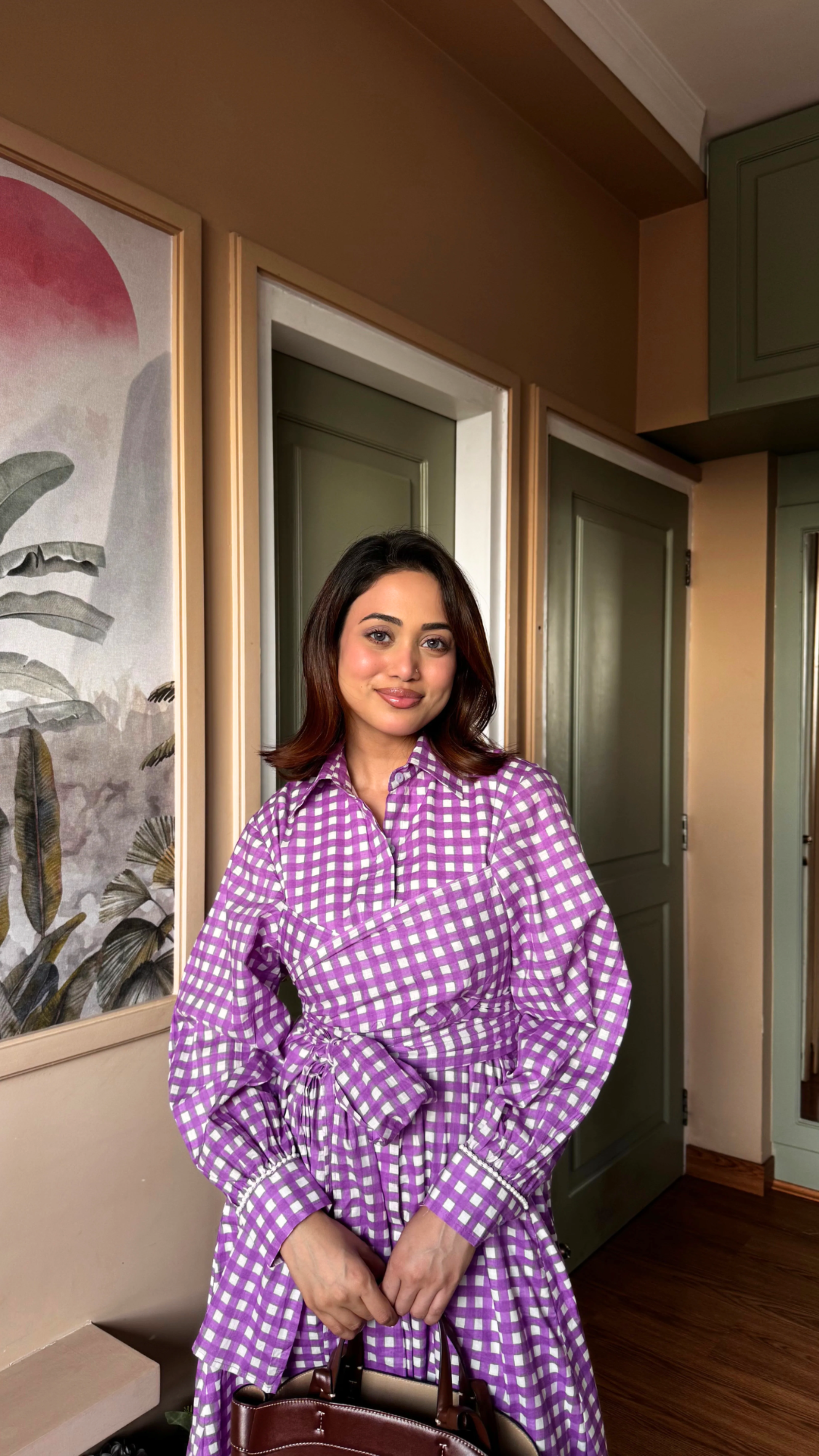 Lilac Gingham Wrap Dress