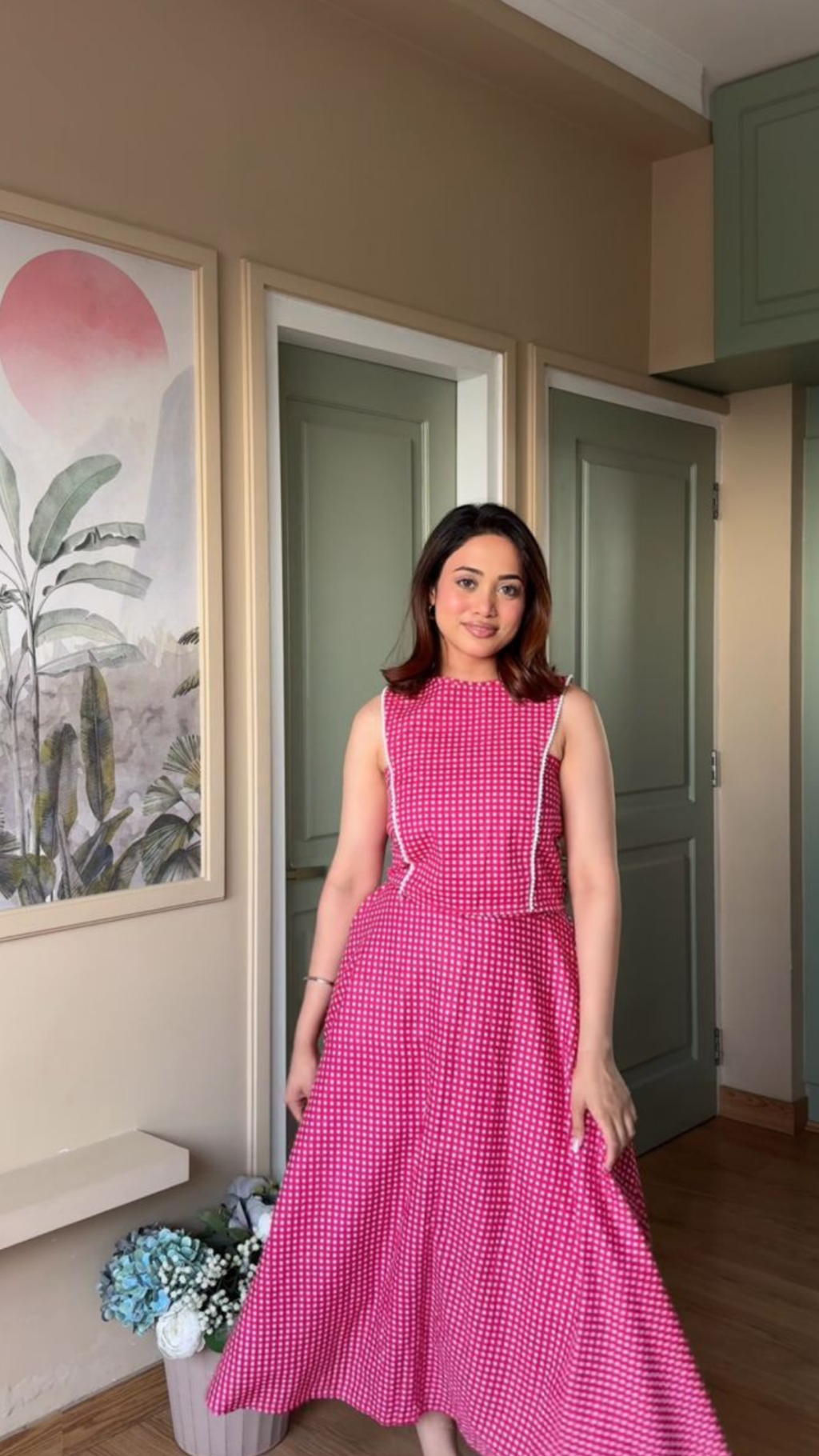 Fuchsia Gingham Skirt