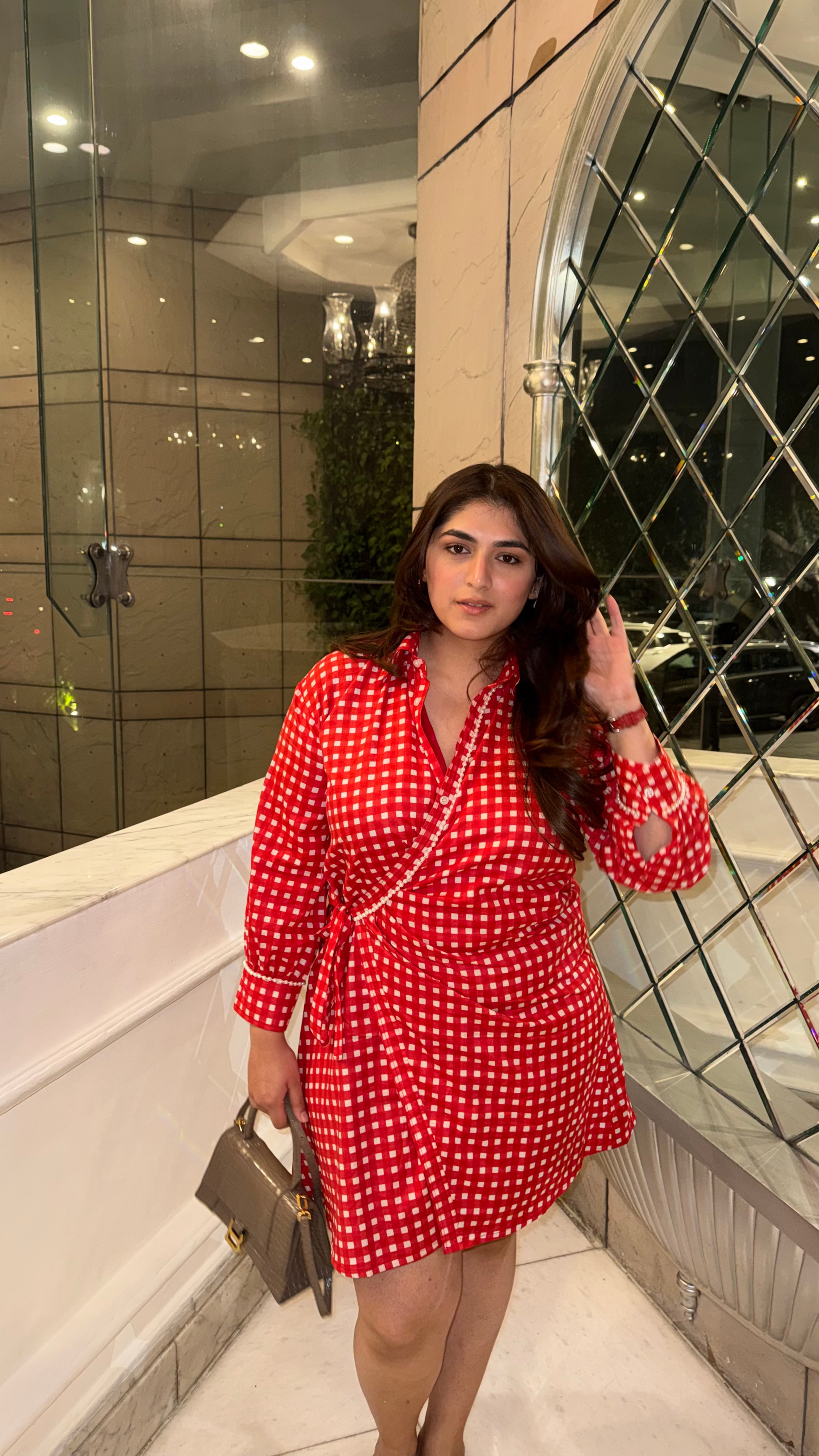 Red Gingham Shirt Dress