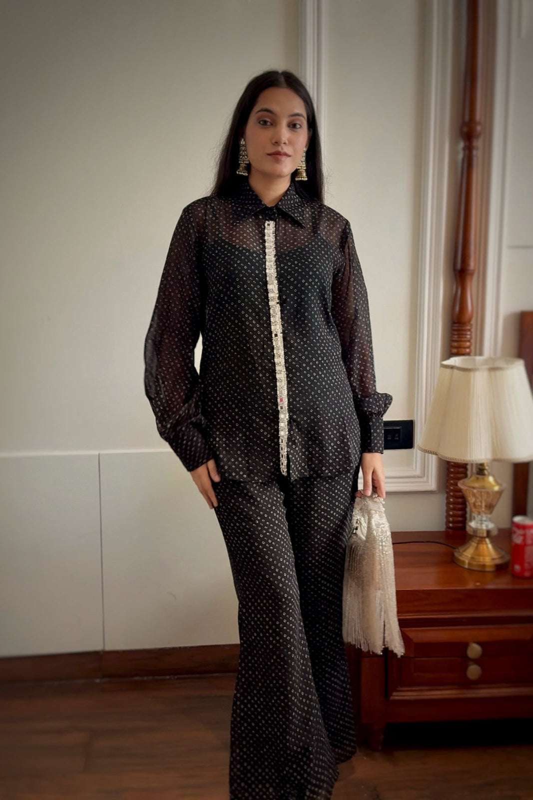 Noor Bandhej Set in Midnight Muse