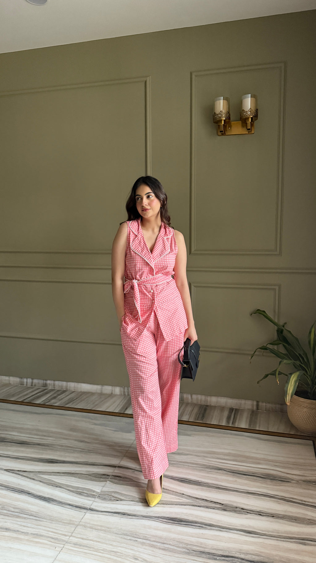 Peach Waist-Coat Set with Pearl Belt