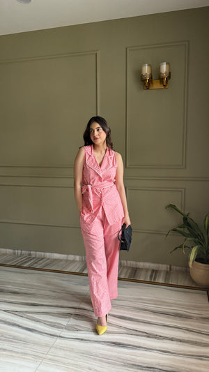 Peach Waist-Coat Set with Pearl Belt