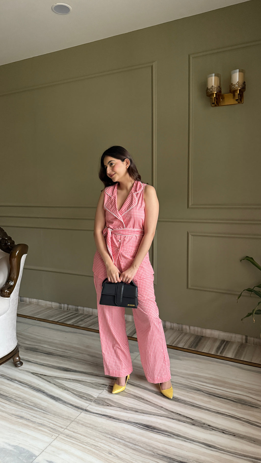 Peach Waist-Coat Set with Pearl Belt