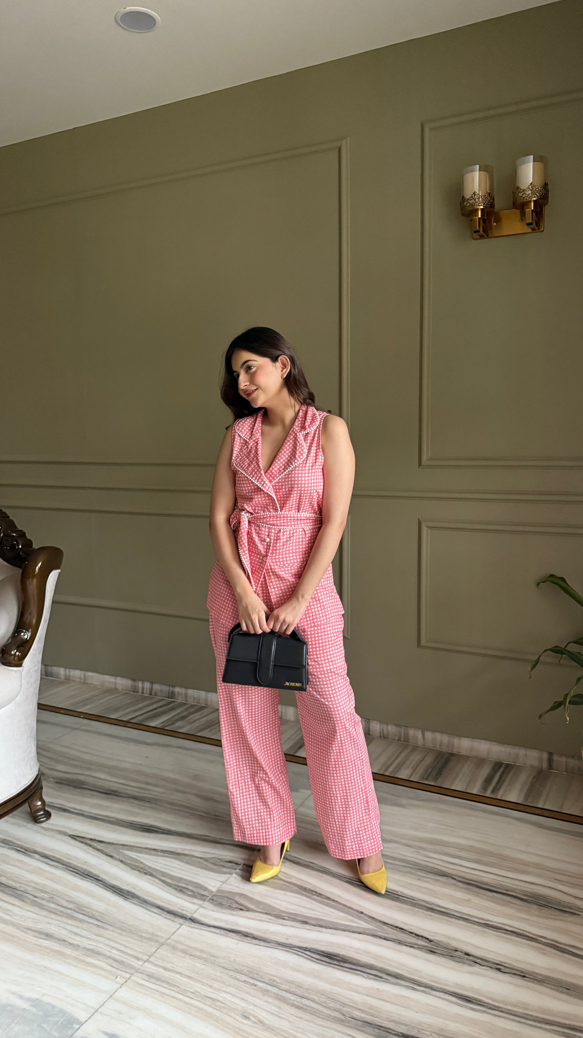 Peach Waist-Coat Set with Pearl Belt