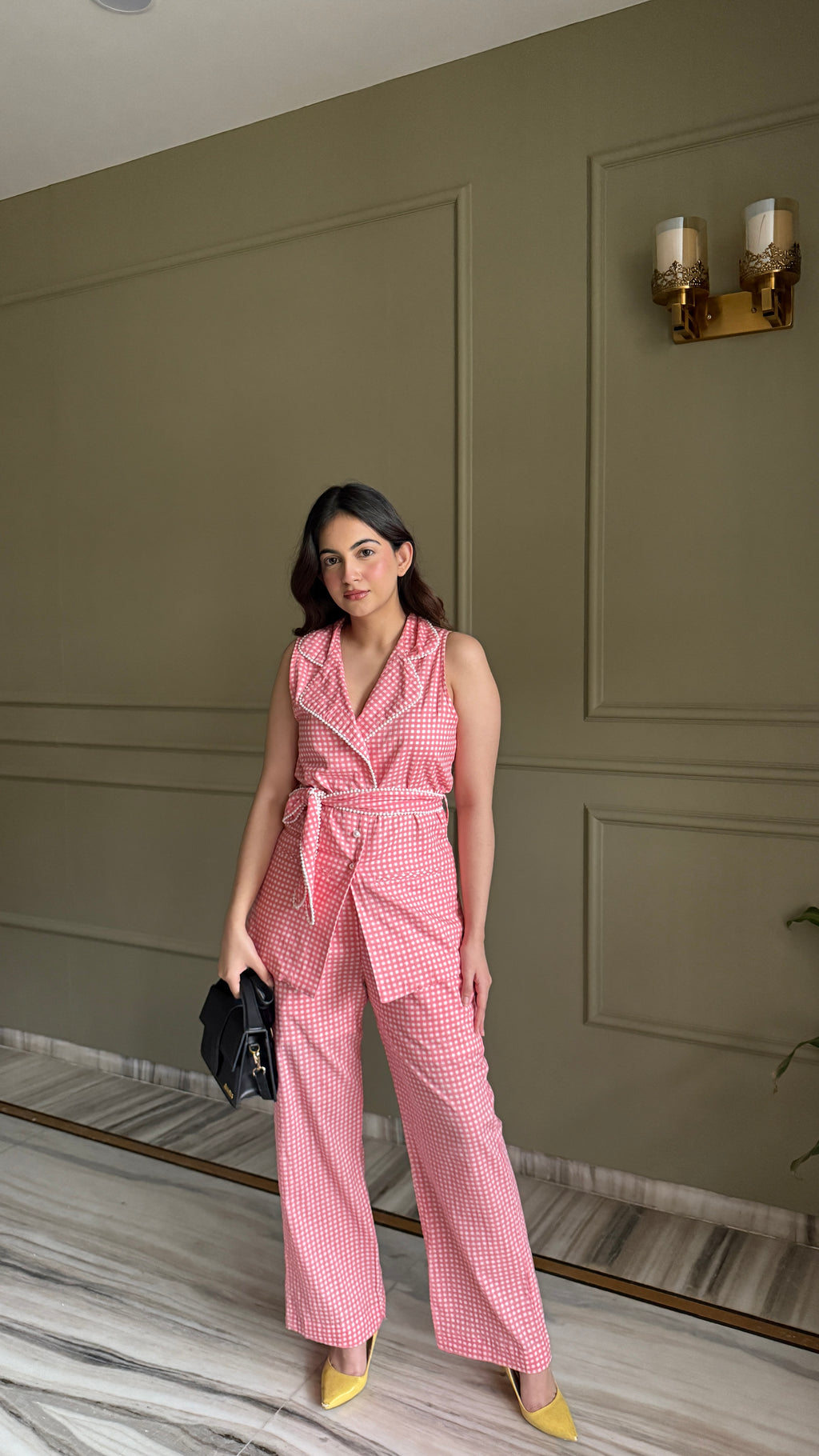 Peach Waist-Coat Set with Pearl Belt