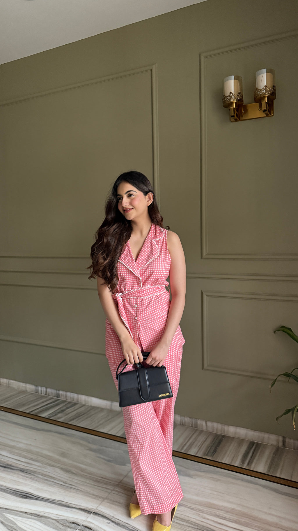 Peach Waist-Coat Set with Pearl Belt