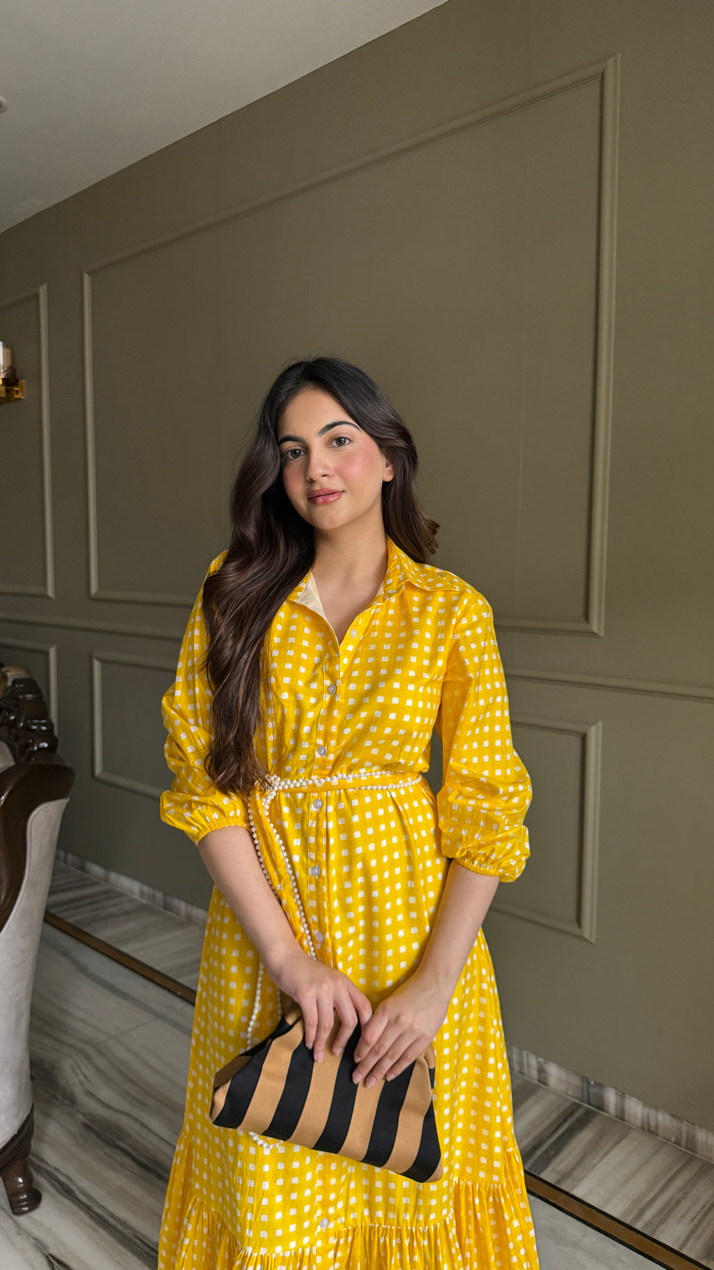 Sunshine Yellow Dress with Pearl Belt