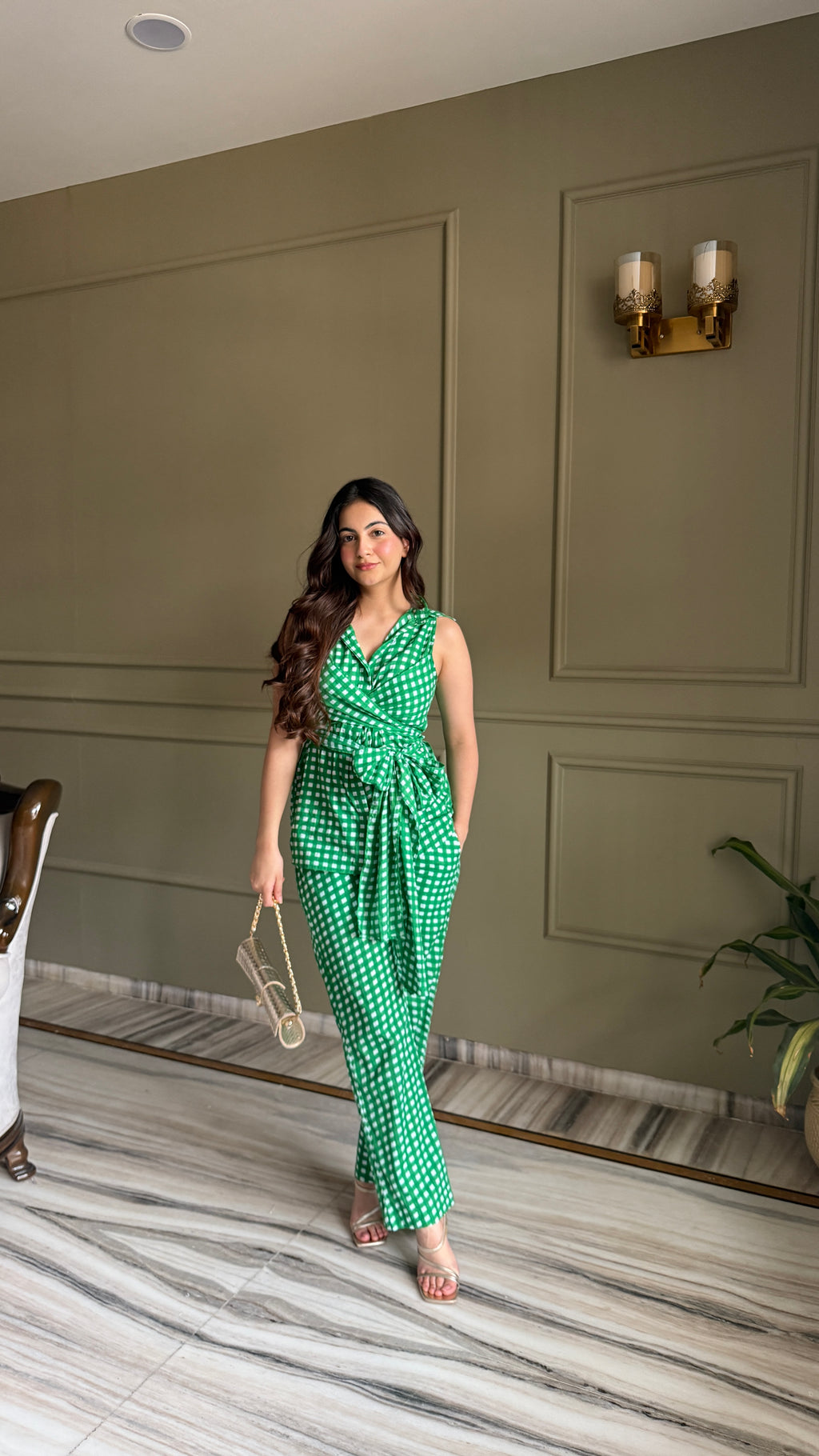 Green Wrap Shirt with Pants