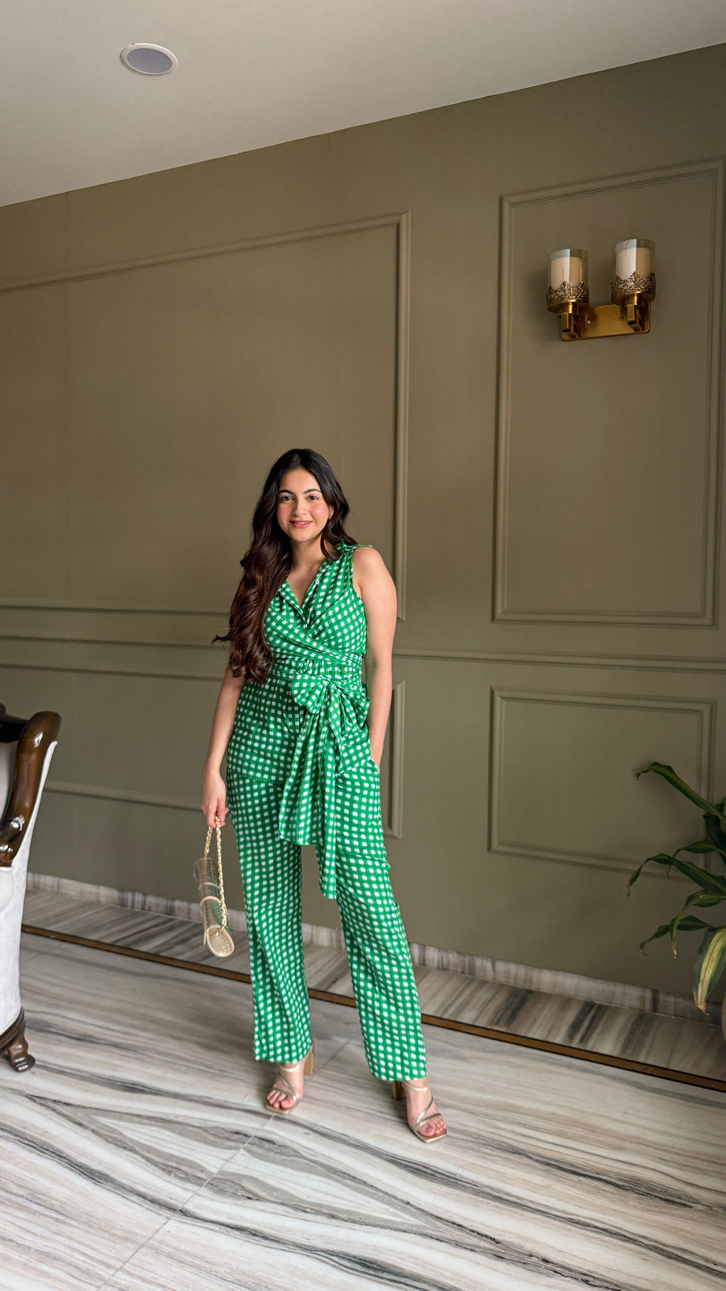 Green Wrap Shirt with Pants