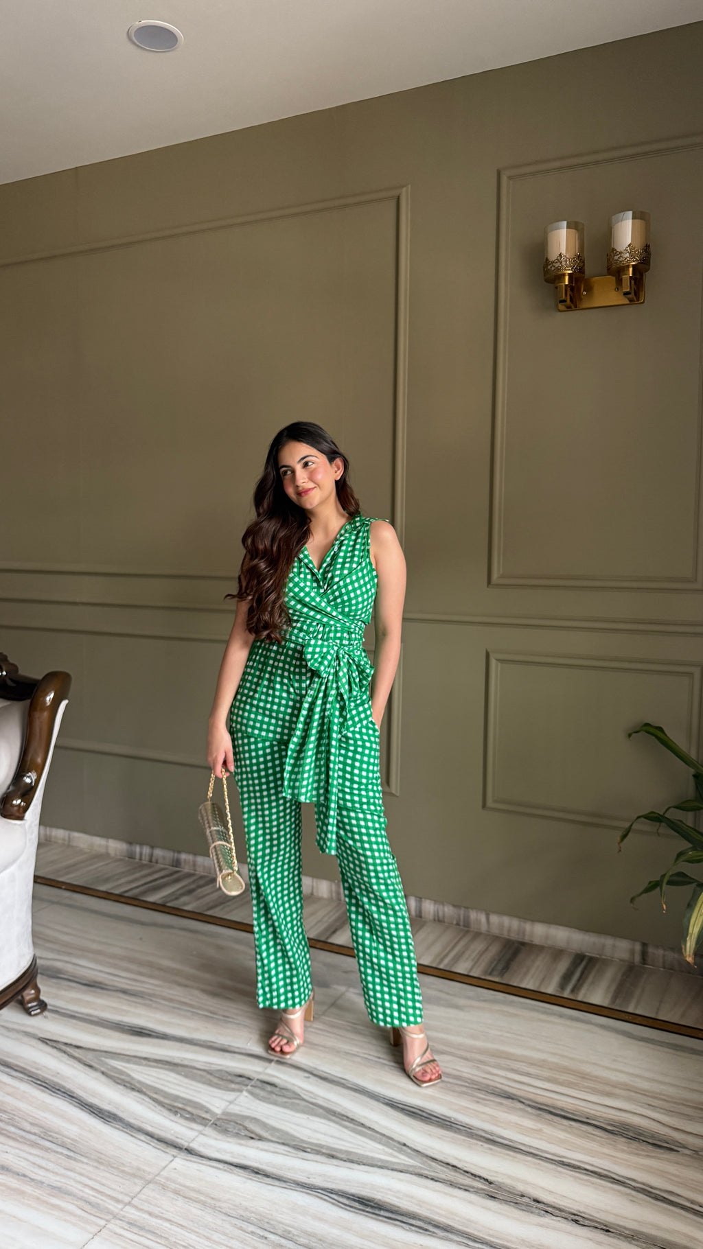 Green Wrap Shirt with Pants