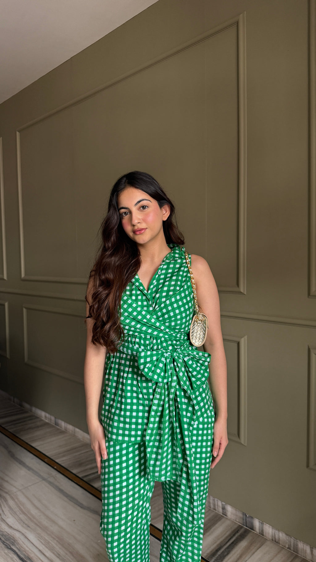 Green Wrap Shirt with Pants