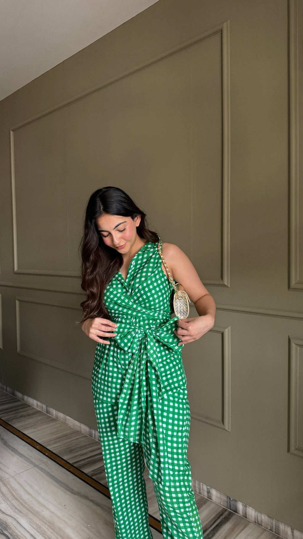 Green Wrap Shirt with Pants