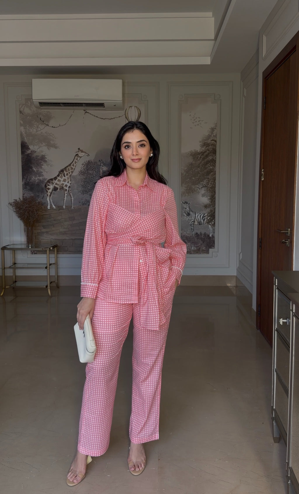 Peach Gingham Wrap Set