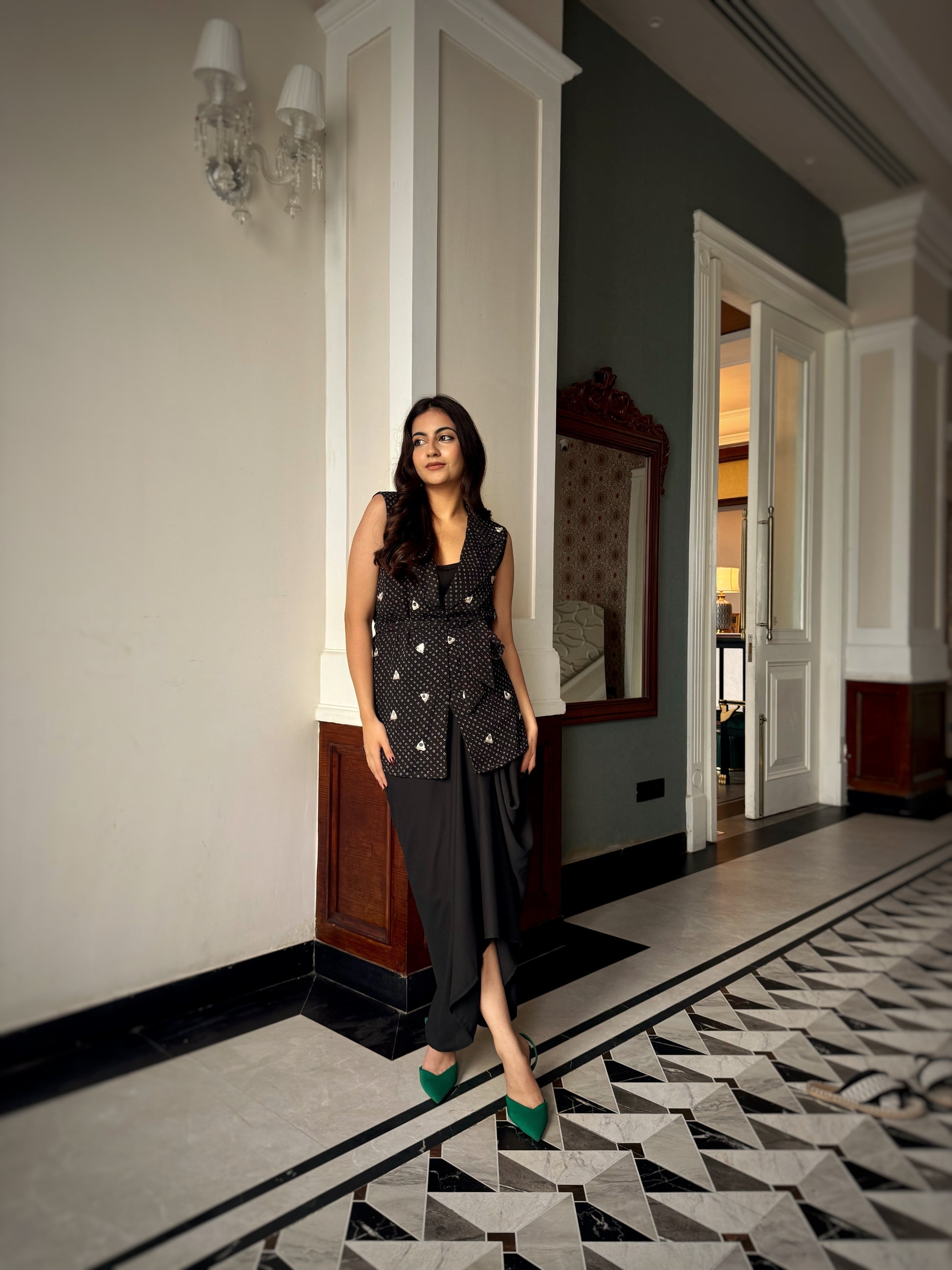 Bindu Dhoti Set in Midnight Muse