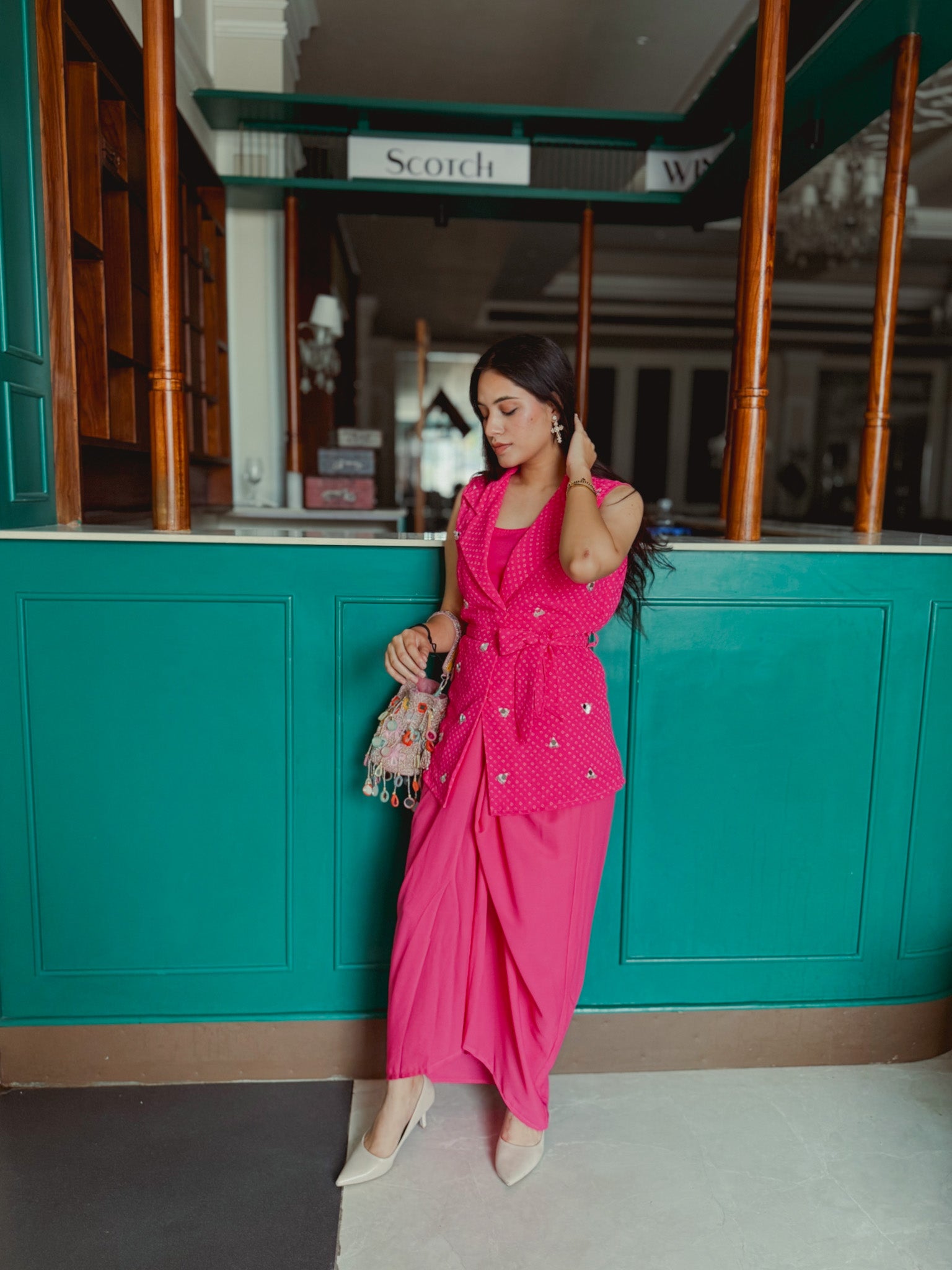 Bindu Dhoti Set in Blush Rose