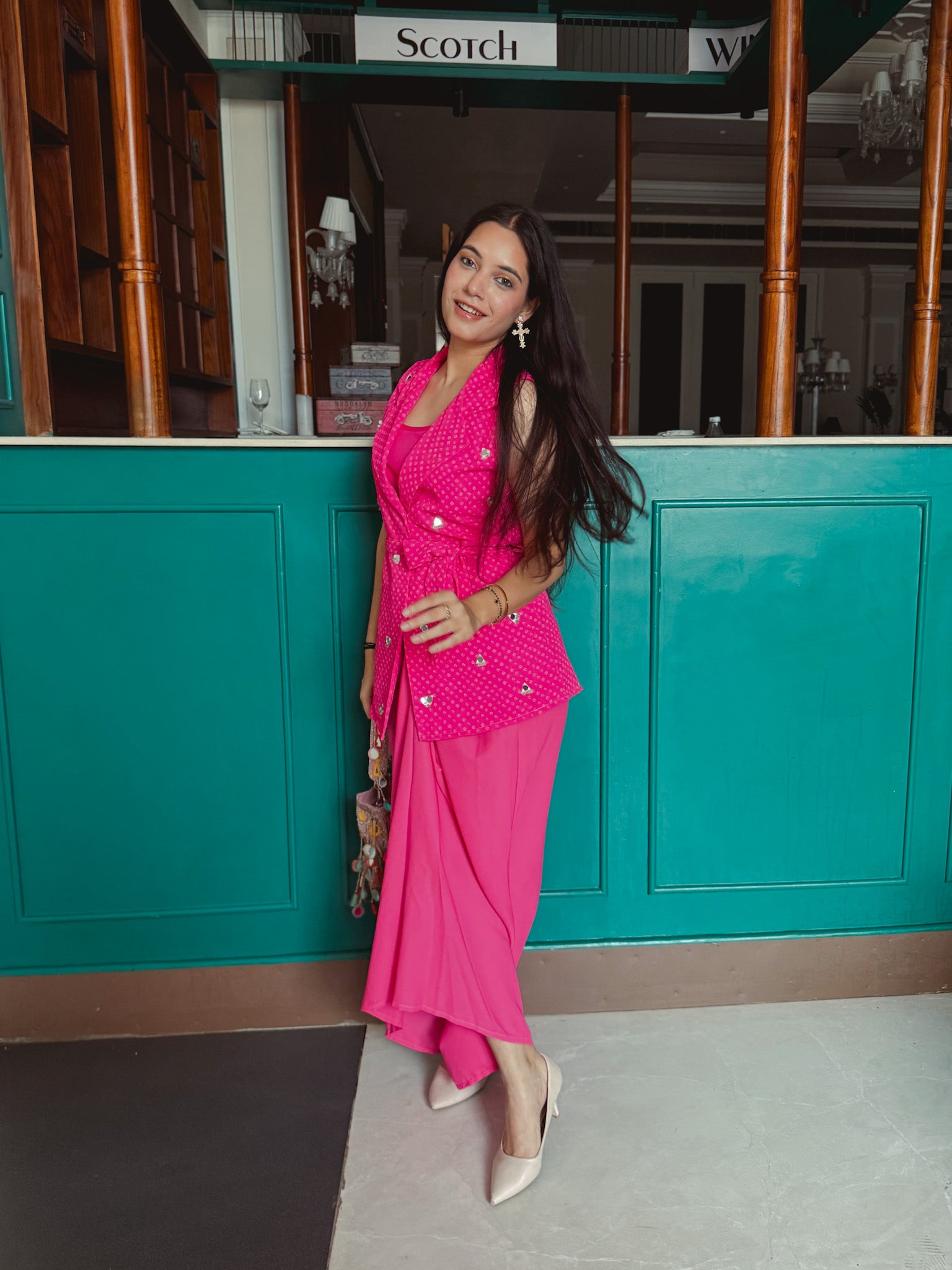 Bindu Dhoti Set in Blush Rose