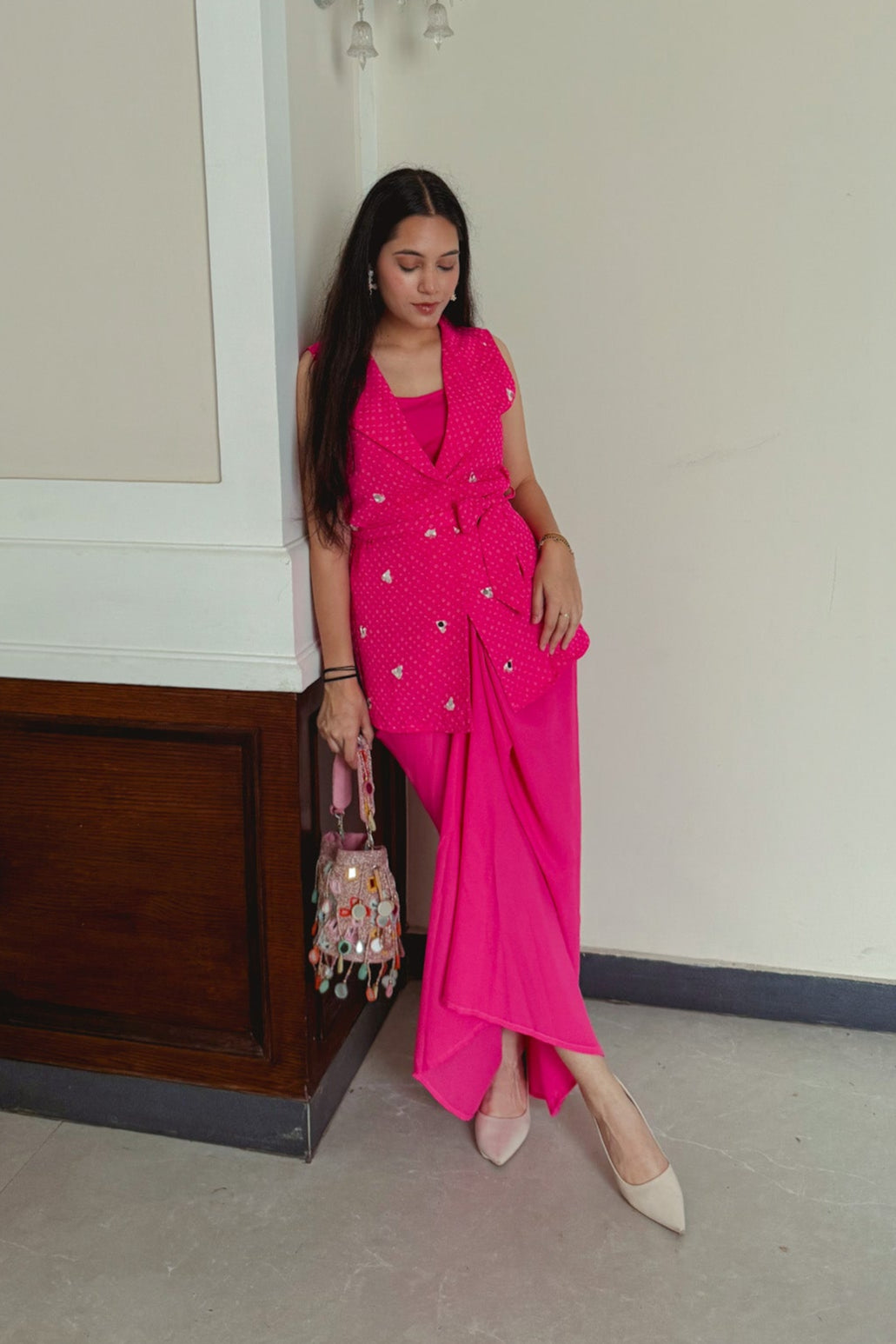 Bindu Dhoti Set in Blush Rose
