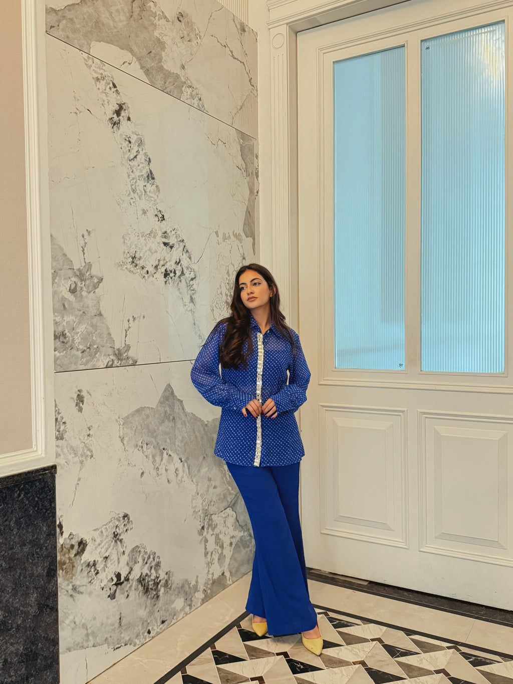 Noor Bandhej Set in Twilight Blue