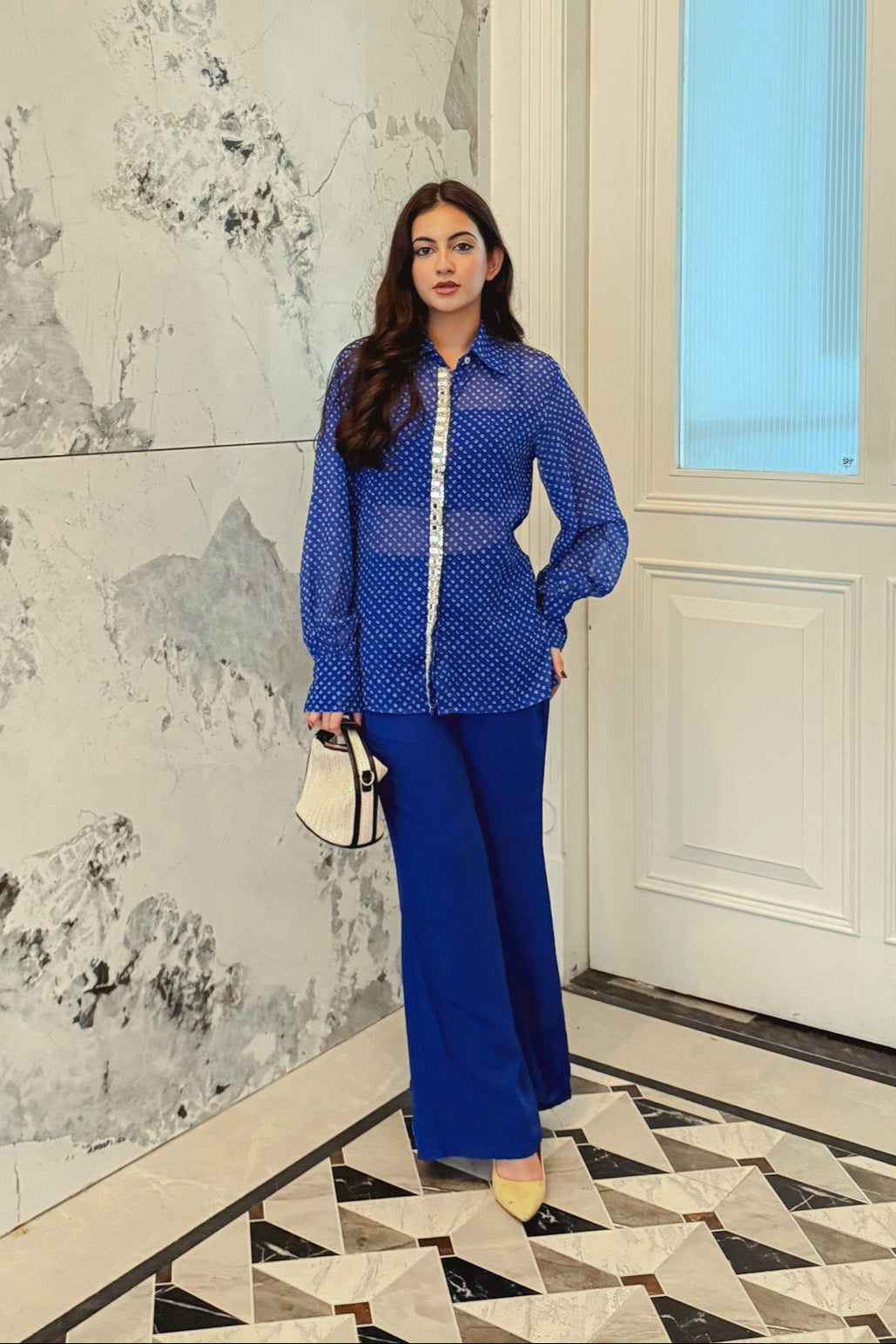 Noor Bandhej Set in Twilight Blue