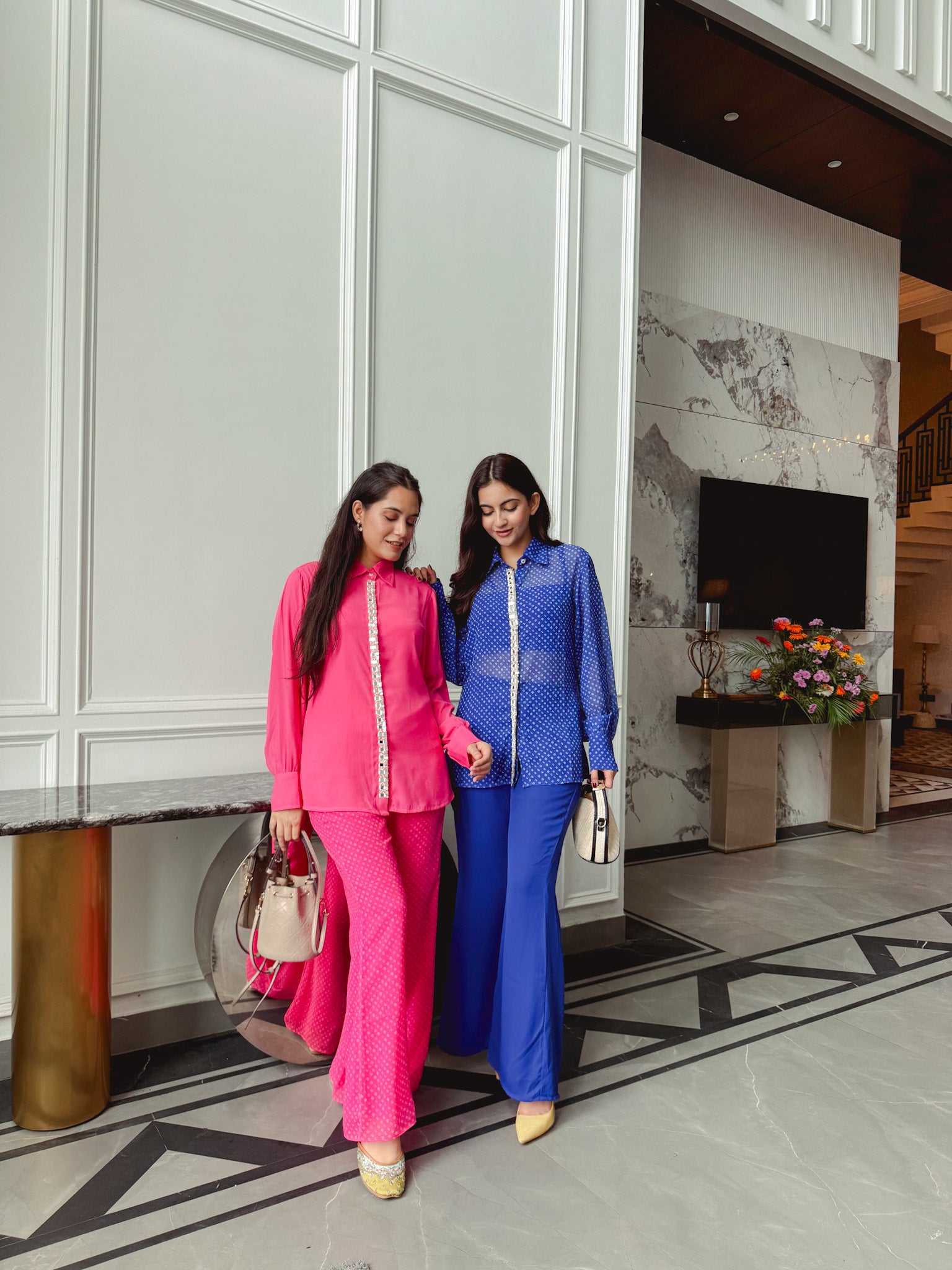 Noor Bandhej Set in Twilight Blue