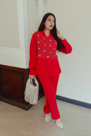 Flame Tie Set in Cherry Red