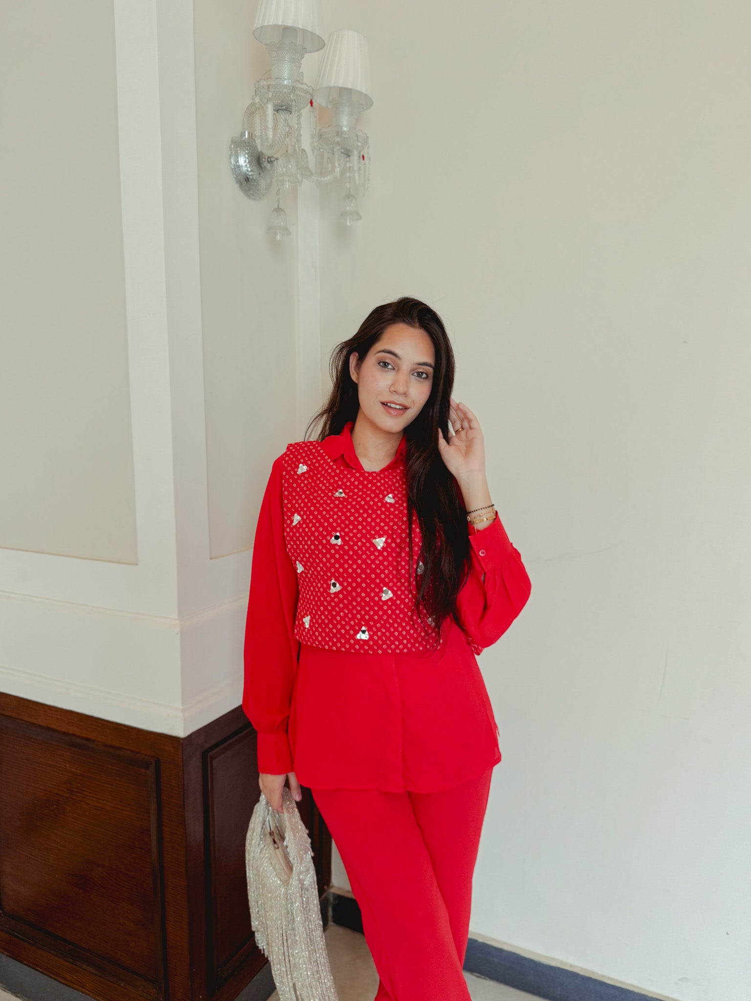 Flame Tie Set in Cherry Red