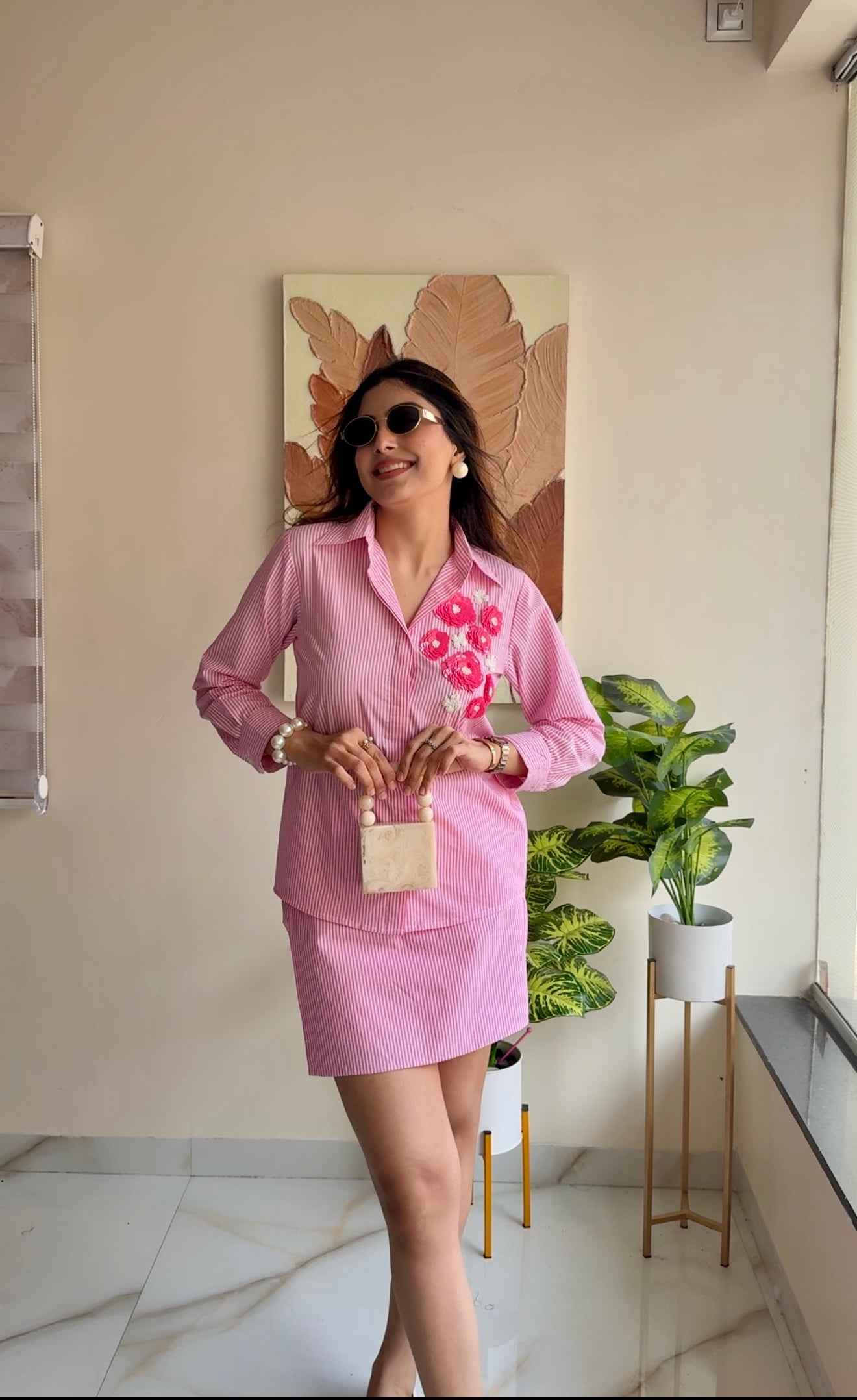 Rose Stripe Shirt with Buttons