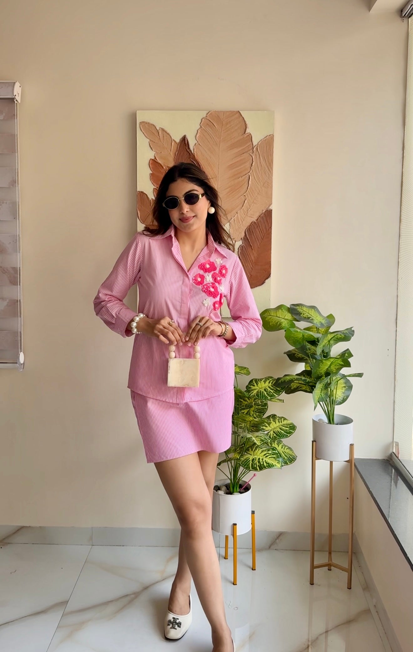 Rose Stripe Shirt with Buttons