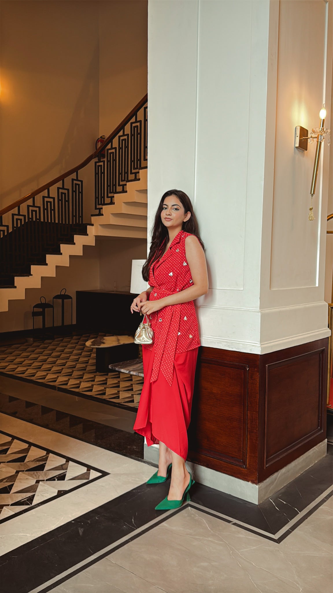 Bindu Dhoti Set in Cherry