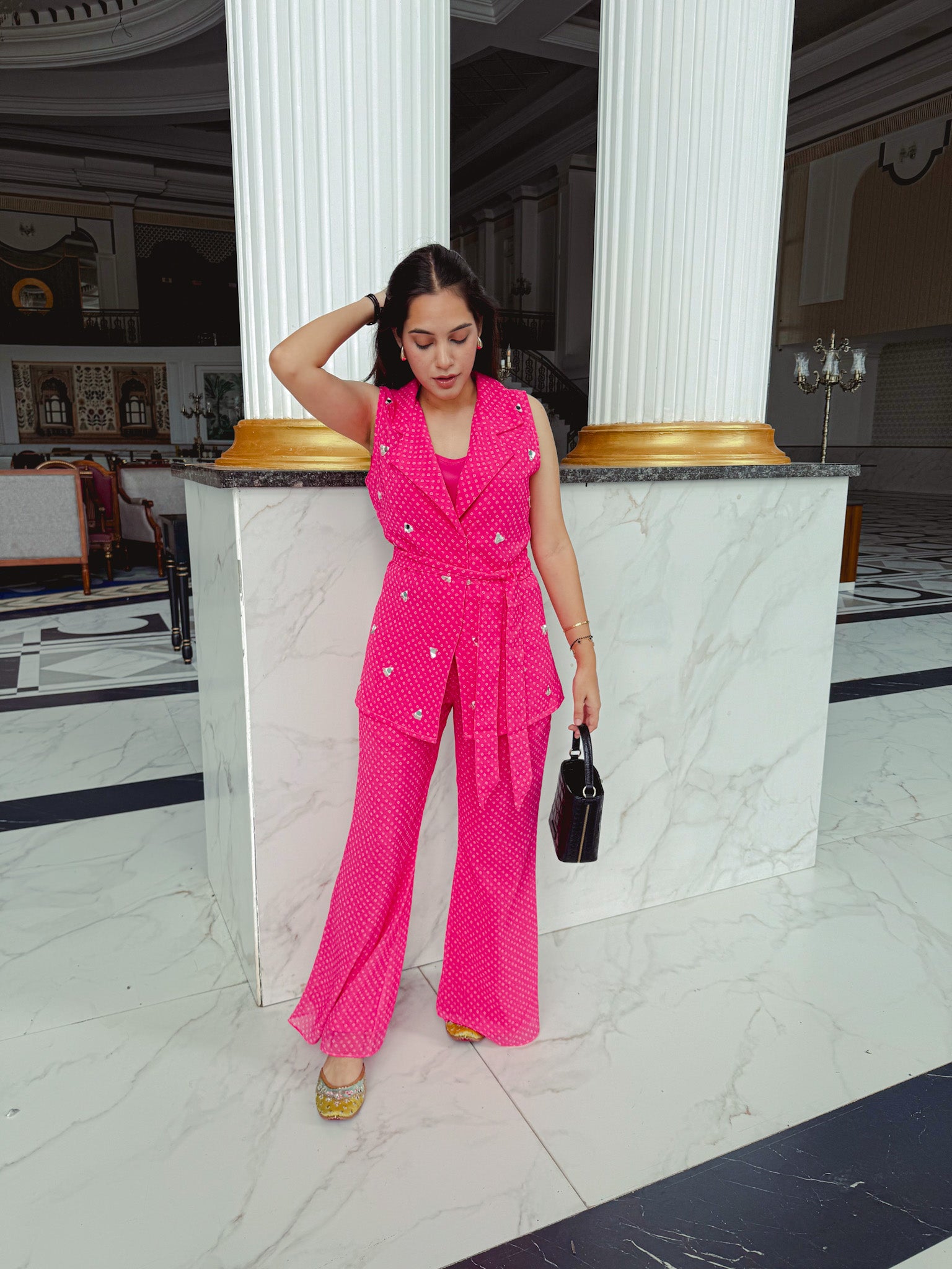 Bindu Waist Coat with Pants in Blush Pink