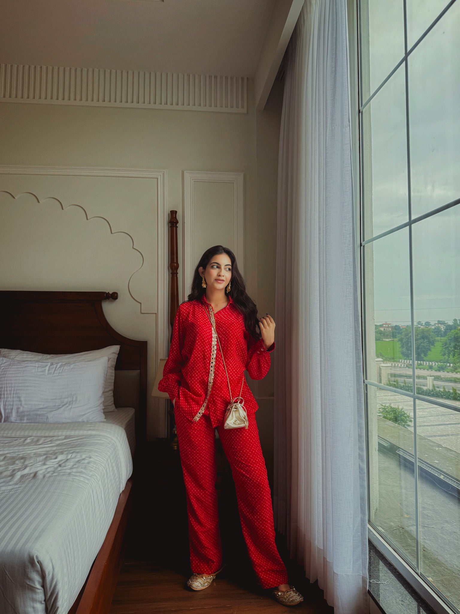 Noor Bandhej Set in Cherry